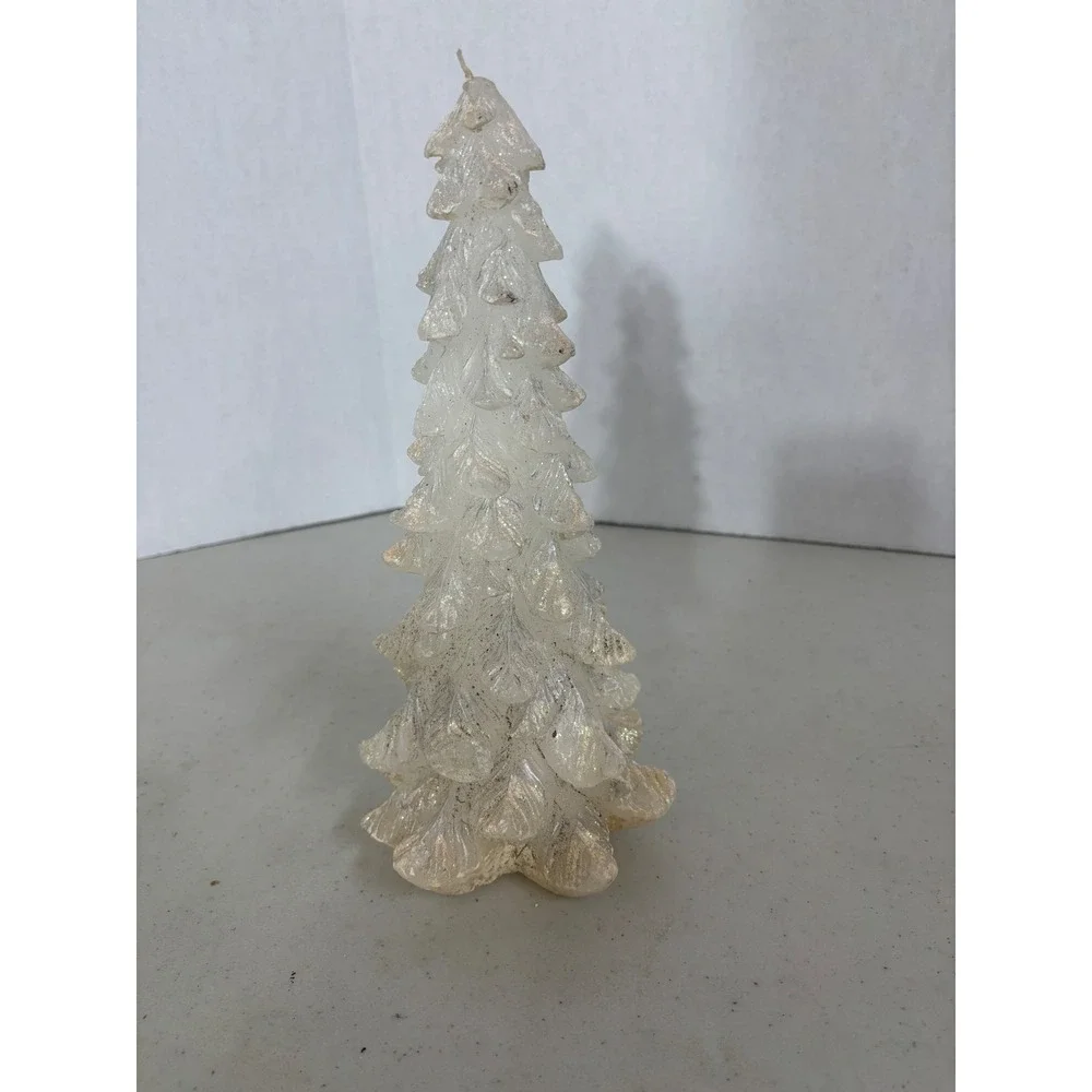 Iridescent Frosted Christmas Tree Candle White‎ Sparkle Winter Holiday Decor